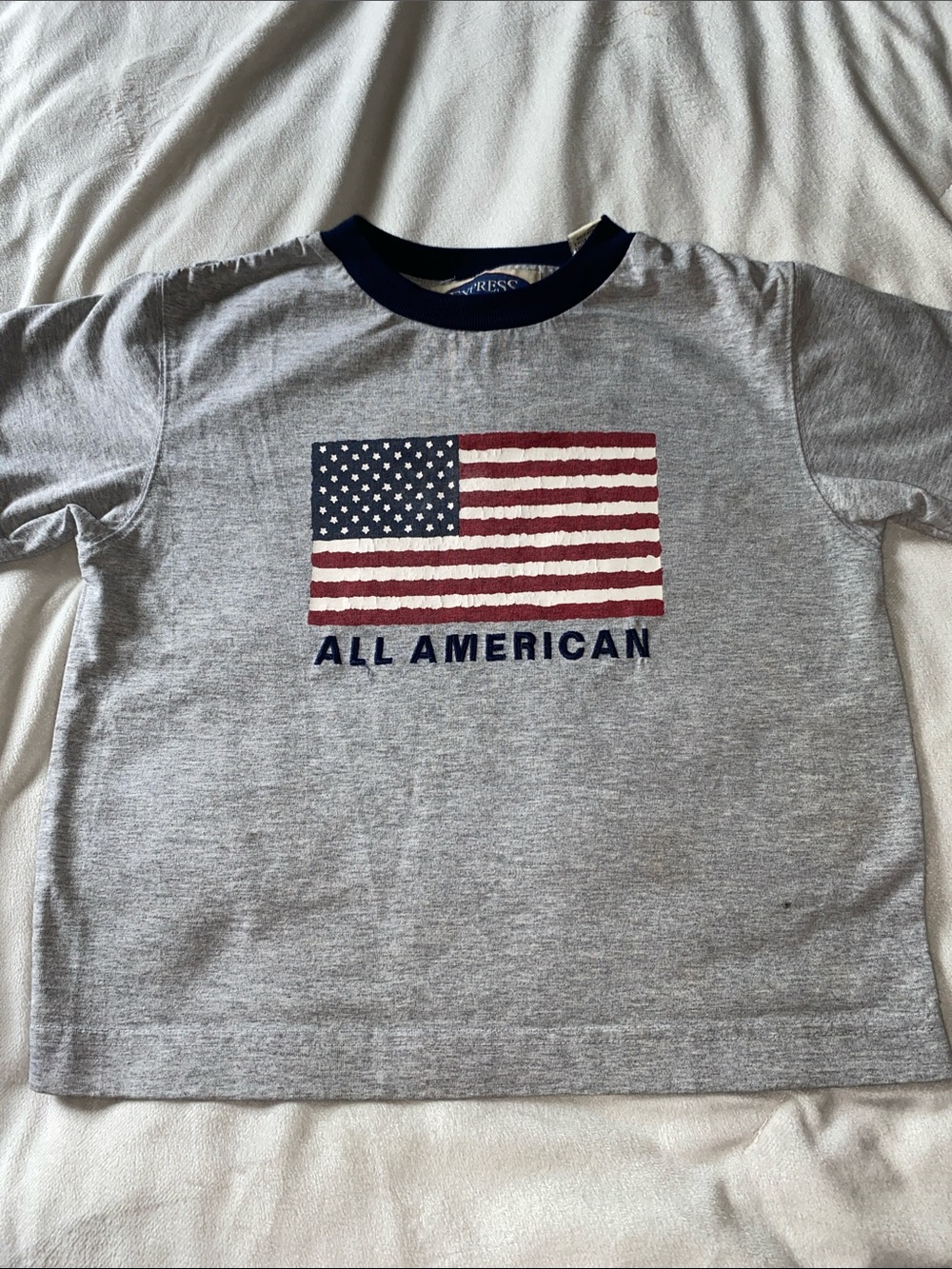 Express Kids Gray 'All American' Flag Tee with Navy Trim